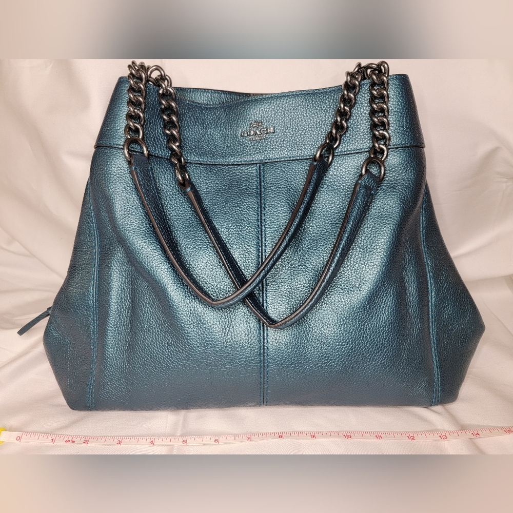 Coach Lexy Chain Shoulder Bag F22209 Black Antique Nickel Chain Metallic Navy